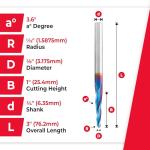 Amana Tool 46286-K Carbide Up Cut Spiral CNC Router Bits for Plastic, Wood 2D/3D Carving 3.6 Deg Tapered Angle Ball Tip 1/8 D x 1/16 R x 1 x 1/4 Shank 3 Flute, Spektra Tool Life Coated