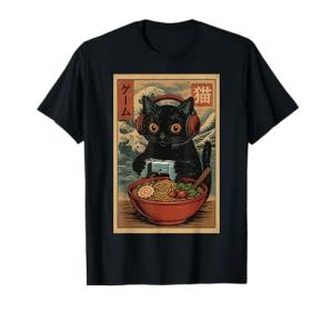 Kawaii Cat Gaming T-Shirt with Ramen Design