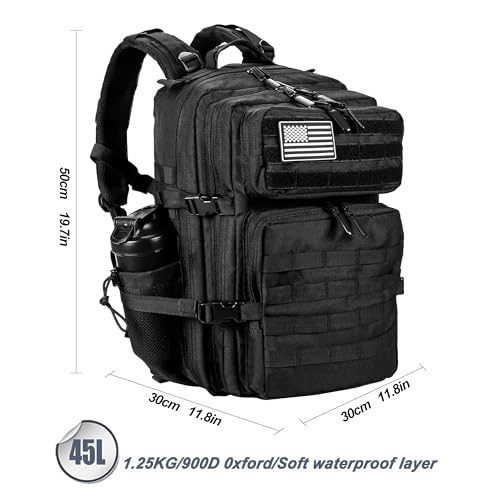LHI 45L Tactical Backpack with Molle System - Black