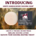 GENTS Men’s Sandalwood Shaving Soap - Natural Bar with Shea Butter & Glycerin for Rich Lather, 3oz