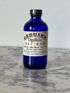 8oz Genuine Ogallala Bay Rum Sage and Cedar Aftershave. Old-time looking bottle and label.