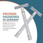 MERKUR 22C Double Edge Safety Razor - Matte Chrome | Long Knurled Brass Handle | Made in Germany | Plastic-Free | Three Piece Design | Closed Comb | Straight Bar