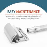 MERKUR 22C Double Edge Safety Razor - Matte Chrome | Long Knurled Brass Handle | Made in Germany | Plastic-Free | Three Piece Design | Closed Comb | Straight Bar