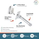 MERKUR 38C Double Edge Safety Razor - Bright Chrome, Extra Large Barber Pole Grip Brass Handle, Made in Germany, Plastic-Free, Two Piece Design, Closed Comb, Straight Bar