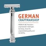 MERKUR 38C Double Edge Safety Razor - Bright Chrome, Extra Large Barber Pole Grip Brass Handle, Made in Germany, Plastic-Free, Two Piece Design, Closed Comb, Straight Bar