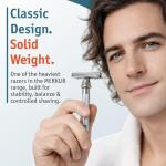 MERKUR 38C Double Edge Safety Razor - Bright Chrome, Extra Large Barber Pole Grip Brass Handle, Made in Germany, Plastic-Free, Two Piece Design, Closed Comb, Straight Bar