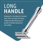 MERKUR 38C Double Edge Safety Razor - Bright Chrome, Extra Large Barber Pole Grip Brass Handle, Made in Germany, Plastic-Free, Two Piece Design, Closed Comb, Straight Bar