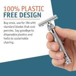 MERKUR 38C Double Edge Safety Razor - Bright Chrome, Extra Large Barber Pole Grip Brass Handle, Made in Germany, Plastic-Free, Two Piece Design, Closed Comb, Straight Bar