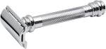 MERKUR 38C Double Edge Safety Razor - Bright Chrome, Extra Large Barber Pole Grip Brass Handle, Made in Germany, Plastic-Free, Two Piece Design, Closed Comb, Straight Bar