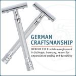 MERKUR 23C Double Edge Safety Razor - Polished Chrome, Long Knurled Brass Handle, Made in Germany, Plastic-Free, Three Piece Design, Closed Comb, Straight Bar