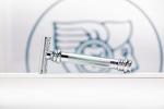 MERKUR 38C Double Edge Safety Razor - Bright Chrome, Extra Large Barber Pole Grip Brass Handle, Made in Germany, Plastic-Free, Two Piece Design, Closed Comb, Straight Bar