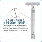 MERKUR 23C Double Edge Safety Razor - Polished Chrome, Long Knurled Brass Handle, Made in Germany, Plastic-Free, Three Piece Design, Closed Comb, Straight Bar