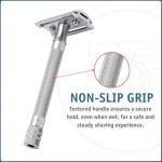 MERKUR 23C Double Edge Safety Razor - Polished Chrome, Long Knurled Brass Handle, Made in Germany, Plastic-Free, Three Piece Design, Closed Comb, Straight Bar