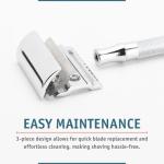 MERKUR 23C Double Edge Safety Razor - Polished Chrome, Long Knurled Brass Handle, Made in Germany, Plastic-Free, Three Piece Design, Closed Comb, Straight Bar