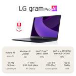 LG gram Pro 17Z90TR-E - 17 inch 2.5K 144Hz VRR, Ultra-Lightweight Laptop, Intel Core Ultra 7 255H, NVIDIA GeForce RTX 5050, 32GB RAM, 1TB SSD, Windows 11 Home, Copilot, Hybrid AI, Black (2025)