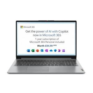 Lenovo IdeaPad 1, 15 inch Full HD Laptop, Intel Celeron N4500, 4GB RAM, 128GB eMMC, Windows 11 Home S, Microsoft 365 Personal, Cloud Grey
