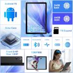 Freeski Tablets 10 inch Tablet Android 15,Octa-Core Processor,24GB RAM 64GB ROM 1TB Expand,5G WiFi 6,1280 x 800 HD/Dual 5MP+8MP Camere,Android Tablet with Keyboard+ Mouse + Case Black