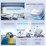 Tivique 2026 15.6 Inch Laptop with Ryzen 4300U Processor up to 3.7GHz (Beat N100/N150) 16GB RAM DDR4 + 512GB M.2 SSD with 11 Pro Installed, FHD, HDMI, BT5.2, USB3.2, Type-C, 54.7Wh Battery, WiFi 5