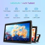 VASOUN 7 inch Tablet, Android 13 with 32GB ROM, Tablet PC with Quad Core Processor, GMS Certified WiFi Dual Camera, Portable Tablets with Case