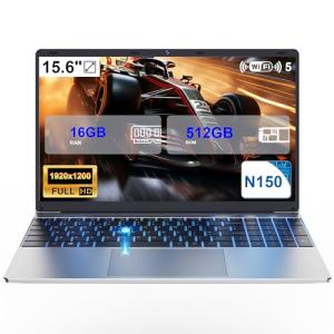 DMDFJY 15.6" Laptop, N-150 Processor (Max 3.6GHz), 16GB RAM 512GB SSD Laptops PC, Fingerprint Unlock, USB 3.0/HDMI Ports, WiFi 5 & BT 4.2, RGB Illuminated Keyboard