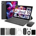 Ainmel 14 inch Tablet with Keyboard, Android 15 Tablet 30GB+256GB(TF 1TB), Octa Core, 5G WiFi 6, 10000mAh, 1920 * 1200 IPS FHD, Dual Camera Tablets PC with Stylus Mouse Case Earphone (Black)