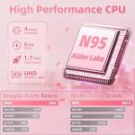 Fsjun 15.6'' pink Laptop, 16GB DDR4 RAM, 1TB SSD, 12th Gen Alder Lake N95 CPU(Up to 3.4GHz), FHD IPS (1920x1080) Screen, Dual Band WiFi, Type-C, Mini-HDMI, Student Notebook with Removable Webcam