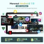 Tablet 10 Inch Android 15 Tablet PC Gaming 18GB RAM 128GB ROM Expandable to 1TB Octa-Core Processor 1280x800 HD IPS Touch Screen 6000mAh Battery Widevine L1 5G WiFi BT 5.0 5MP+8MP Dual Camera Gray