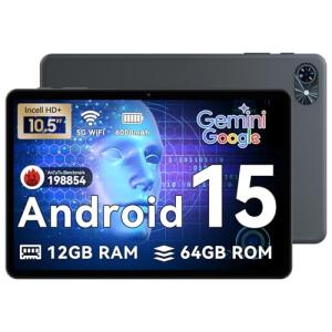 Tablet 2025 Latest Android 15 Tablets, 10.5 inch Tablet with HD+IPS Display, 12(4+8) GB RAM+64GB ROM/ 2TB TF, Gemini AI 2.0, GPS, 5G WiFi, 2.0GHz CPU & 5MP Camera, 6000mAh, GMS Certified