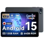 Tablet 2025 Latest Android 15 Tablets, 10.5 inch Tablet with HD+IPS Display, 12(4+8) GB RAM+64GB ROM/ 2TB TF, Gemini AI 2.0, GPS, 5G WiFi, 2.0GHz CPU & 5MP Camera, 6000mAh, GMS Certified