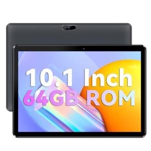 PRITOM 10 inch Tablet, 64GB ROM, 1024GB Expand, Quad Core Processor, HD IPS Screen, 6000mAh Battery, Android WiFi Tablets Dual Camera, WiFi, Bluetooth (Gray)