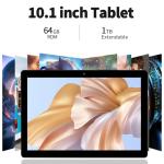 PRITOM 10 inch Tablet, 64GB ROM, 1024GB Expand, Quad Core Processor, HD IPS Screen, 6000mAh Battery, Android WiFi Tablets Dual Camera, WiFi, Bluetooth (Gray)