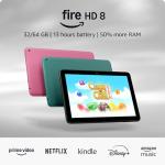 Amazon Fire HD 8 tablet (newest gen), 8" HD Display, 3 GB memory, 32 GB, designed for portable entertainment, Hibiscus, (2024 release) – with ads