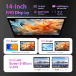 FLYCOAY 14 Inch Tablet Android 15 Gaming Tablet 36GB+512GB/TF 2TB, Octa-Core, 11580mAh, 4-speaker, 13MP Camera, Large Screen with Dual SIM 4G LTE/5G WiFi/GPS/13MP/Case/Stylus/Earphone-Gray