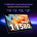 FLYCOAY 14 Inch Tablet Android 15 Gaming Tablet 36GB+512GB/TF 2TB, Octa-Core, 11580mAh, 4-speaker, 13MP Camera, Large Screen with Dual SIM 4G LTE/5G WiFi/GPS/13MP/Case/Stylus/Earphone-Gray
