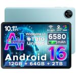 DOOGEE Tab A9 Android 16 Tablet 10 Inch(2026), Gemini AI Android Tablets, Unisoc T310 12GB RAM 64GB ROM(TF 2TB), 6580 mAh Battery, 5G WiFi|Dual Speaker|AI Camera|Type-C|GMS|BT|Face ID|3.5mm Jack-Blue