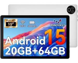MUISOO Android 15 Tablet, 10 Inch Tablet, 20GB RAM+64GB ROM (TF 1TB), 5000mAh, 1280 * 800 HD, WiFi 6, Bluetooth 5.4, Dual Cameras, Dual Speakers, White