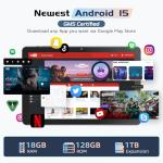 Tablet 10 Inch Android 15 Tablet PC Gemini AI 18GB RAM 128GB ROM Expandable to 1TB Octa-Core Processor 1280x800 HD IPS Touch Screen 6000mAh Battery Widevine L1 5G WiFi BT 5.0 5MP+8MP Dual Camera