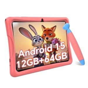 TABWEE Kids Tablet 10 inch, Android 15 Tablets for Kids, Parental Control, Pre-Installed Kiddos Software & Kids Space, Includes Case & Stylus Pen, 12GB RAM 64GB ROM, 2TB Expand, HD IPS Screen(Pink)