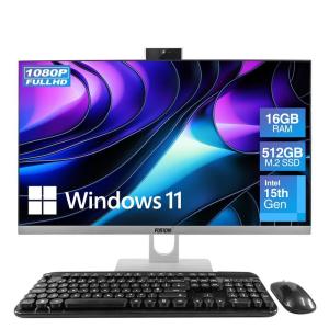 23.8" Full HD All in One PC Desktop Computer (Dec 2025 Release) - 16GB RAM, 512GB SSD, Windows 11, Intel 15th Gen Quad-Core CPU, HDMI, USB 3.0 - AIO PC with Wireless Keyboard, Mouse, 3MP Web Camera