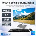 23.8" Full HD All in One PC Desktop Computer (Dec 2025 Release) - 16GB RAM, 512GB SSD, Windows 11, Intel 15th Gen Quad-Core CPU, HDMI, USB 3.0 - AIO PC with Wireless Keyboard, Mouse, 3MP Web Camera
