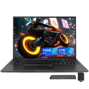ASUS Vivobook 16" WUXGA Laptop, Intel Core i7-1355U, 16GB RAM, 2TB Storage(1TB SSD+1TB Docking Station Set), Iris Xe Graphics, Backlit Keyboard, Number Pad, Fingerprint, Webcam, Win 11, Black