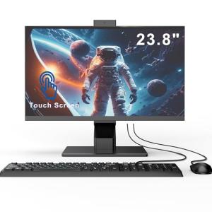 All-in-One PC Touch screen Quad-Core N95(Up to 3.4Ghz) 16GB RAM 512GB SSD,23.8 inch PC All-in-One Desktop Computer Touchscreen with Pop-up Webcam Dual Band WiFi Blutooth 5.3 Wired Mouse and Keyboard.
