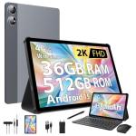 LINROM Android 15 11 Inch Tablet, 36GB RAM+512GB ROM, INCELL 2000 * 1200, 4G SIM LTE+5G WiFi, Octa Core 2GHz,13MP+8MP, WidevineL1/9580mAh/BT5.0/OTG/GPS-Tablet with keyboard (Gray)