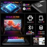 GAMORZE 14 Inch Tablet Android 15 Gaming Tablet 36GB+512GB/TF 2TB, Octa-Core, 11580mAh, 4-speaker, 13MP Camera, Large Screen with Dual SIM 4G LTE/5G WiFi/GPS/13MP/Case/Stylus/Earphone-Black