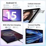 LINROM 2.5K Android 15 Tablet 14 inch, 36GB RAM, 512GB ROM (2TB Expansion), 4G Lte/5G WiFi, INCELL 2240 x 1400 FHD, 11580mAh, Octa-Core 2.0GHz, 13MP+8MP, Tablet with Case/GPS/Bluet 5.0 (Silver)