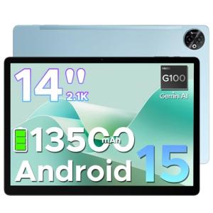 DOOGEE Tab E3 Max 14 Inch Tablet Android 15 Gaming Tablet 13500mAh Large Battery MTK G100 Octa-Core 32GB RAM+256GB ROM (2TB TF), 2.1K (2160 * 1440) Display 16MP+2MP+8MP 4G LTE/5G WLAN/GPS/GMS - Blue