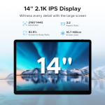 DOOGEE Tab E3 Max 14 Inch Tablet Android 15 Gaming Tablet 13500mAh Large Battery MTK G100 Octa-Core 32GB RAM+256GB ROM (2TB TF), 2.1K (2160 * 1440) Display 16MP+2MP+8MP 4G LTE/5G WLAN/GPS/GMS - Blue