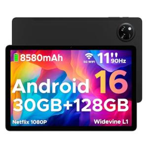 DOOGEE Tab A9 Pro+ Android 16 Tablet 11 inch, 30GB RAM+128GB ROM/2TB, Octa Core Tablets with 90Hz HD Display, 8580mAh Android Tablets, 5G WiFi, Widevine L1, Dual Speaker & Face Unlock - BLACK