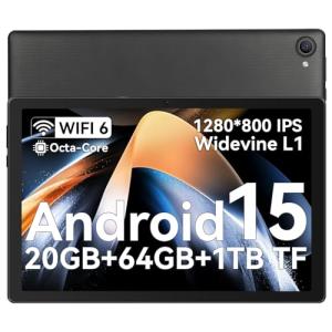 Gleeso Tablet 10 Inch Android 15 Octa-Core, Android Tablet 20GB+64GB+1TB TF, Face ID&OTG, Android Tablets 10 Inch with IPS Display Widevine L1, 5000mAh/ 5G WiFi/BT5.3/8MP+5MP -Black