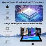 Gleeso Tablet 10 Inch Android 15 Octa-Core, Android Tablet 20GB+64GB+1TB TF, Face ID&OTG, Android Tablets 10 Inch with IPS Display Widevine L1, 5000mAh/ 5G WiFi/BT5.3/8MP+5MP -Black
